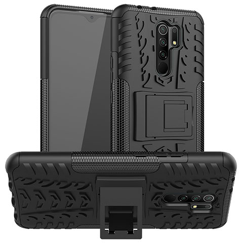 Funda Bumper Silicona y Plastico Mate Carcasa con Soporte JX1 para Xiaomi Redmi 9 Negro