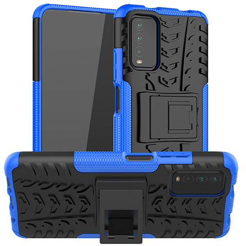 Funda Bumper Silicona y Plastico Mate Carcasa con Soporte JX1 para Xiaomi Redmi 9 Power Azul