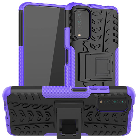 Funda Bumper Silicona y Plastico Mate Carcasa con Soporte JX1 para Xiaomi Redmi 9 Power Morado