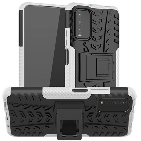 Funda Bumper Silicona y Plastico Mate Carcasa con Soporte JX1 para Xiaomi Redmi 9 Power Plata