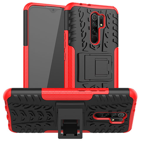 Funda Bumper Silicona y Plastico Mate Carcasa con Soporte JX1 para Xiaomi Redmi 9 Rojo