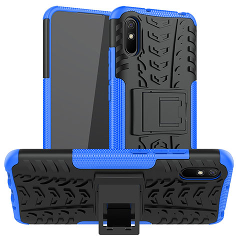 Funda Bumper Silicona y Plastico Mate Carcasa con Soporte JX1 para Xiaomi Redmi 9A Azul