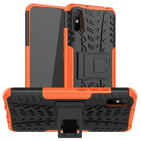 Funda Bumper Silicona y Plastico Mate Carcasa con Soporte JX1 para Xiaomi Redmi 9A Naranja