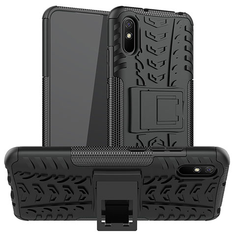 Funda Bumper Silicona y Plastico Mate Carcasa con Soporte JX1 para Xiaomi Redmi 9A Negro