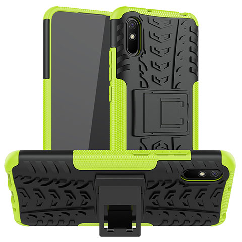 Funda Bumper Silicona y Plastico Mate Carcasa con Soporte JX1 para Xiaomi Redmi 9A Verde