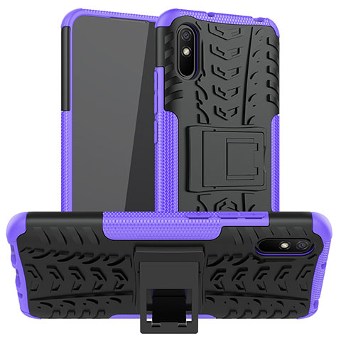 Funda Bumper Silicona y Plastico Mate Carcasa con Soporte JX1 para Xiaomi Redmi 9i Morado