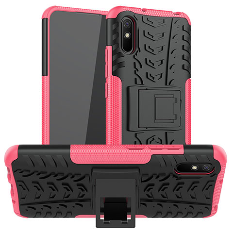 Funda Bumper Silicona y Plastico Mate Carcasa con Soporte JX1 para Xiaomi Redmi 9i Rosa Roja