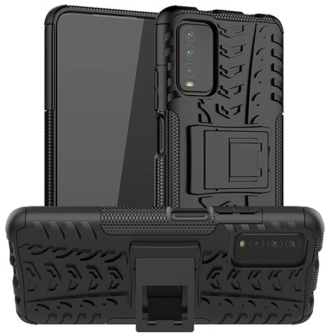 Funda Bumper Silicona y Plastico Mate Carcasa con Soporte JX1 para Xiaomi Redmi 9T 4G Negro