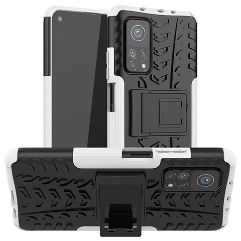 Funda Bumper Silicona y Plastico Mate Carcasa con Soporte JX1 para Xiaomi Redmi K30S 5G Plata