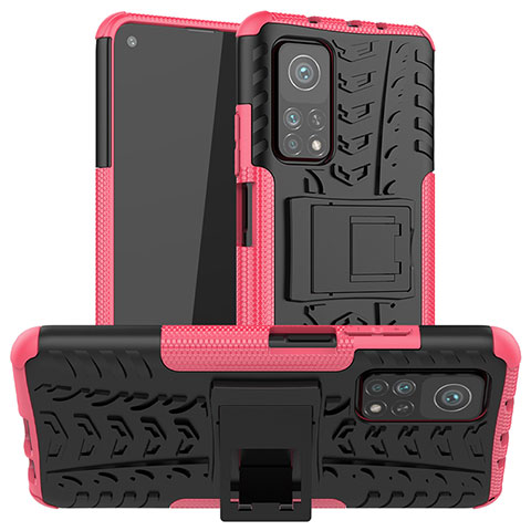 Funda Bumper Silicona y Plastico Mate Carcasa con Soporte JX1 para Xiaomi Redmi K30S 5G Rosa Roja