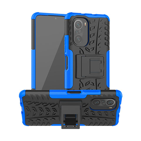 Funda Bumper Silicona y Plastico Mate Carcasa con Soporte JX1 para Xiaomi Redmi K40 5G Azul