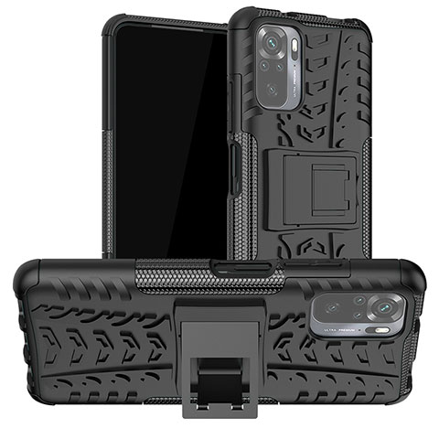 Funda Bumper Silicona y Plastico Mate Carcasa con Soporte JX1 para Xiaomi Redmi Note 10 4G Negro