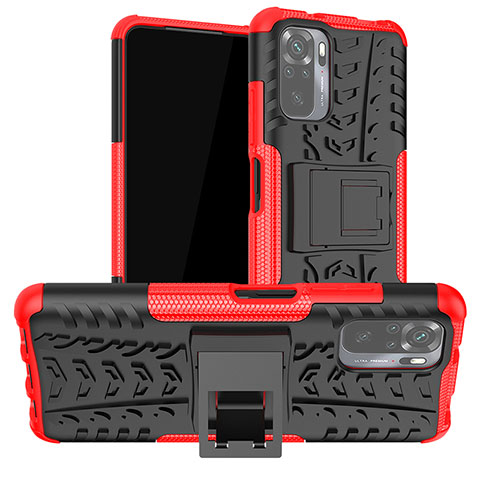Funda Bumper Silicona y Plastico Mate Carcasa con Soporte JX1 para Xiaomi Redmi Note 10 4G Rojo