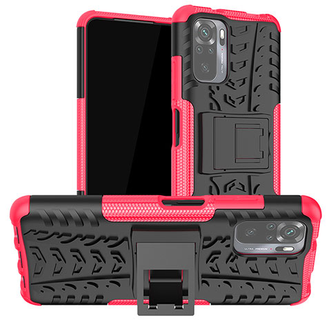 Funda Bumper Silicona y Plastico Mate Carcasa con Soporte JX1 para Xiaomi Redmi Note 10 4G Rosa Roja