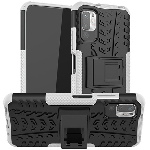 Funda Bumper Silicona y Plastico Mate Carcasa con Soporte JX1 para Xiaomi Redmi Note 10 5G Plata