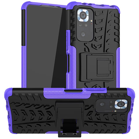 Funda Bumper Silicona y Plastico Mate Carcasa con Soporte JX1 para Xiaomi Redmi Note 10 Pro 4G Morado