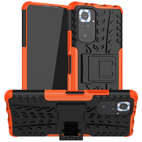 Funda Bumper Silicona y Plastico Mate Carcasa con Soporte JX1 para Xiaomi Redmi Note 10 Pro 4G Naranja