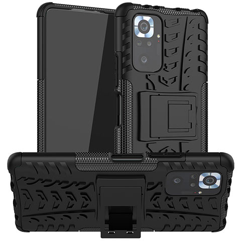 Funda Bumper Silicona y Plastico Mate Carcasa con Soporte JX1 para Xiaomi Redmi Note 10 Pro 4G Negro