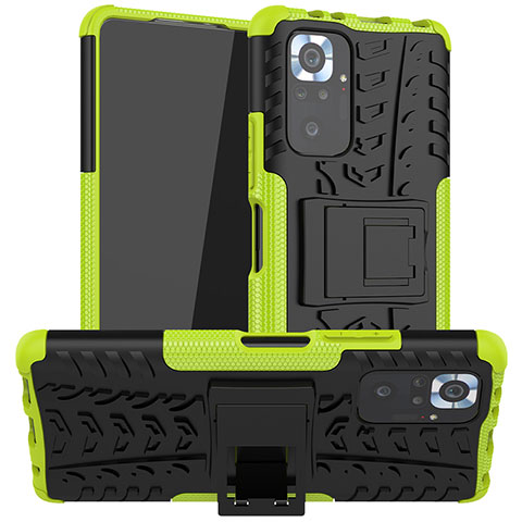 Funda Bumper Silicona y Plastico Mate Carcasa con Soporte JX1 para Xiaomi Redmi Note 10 Pro 4G Verde