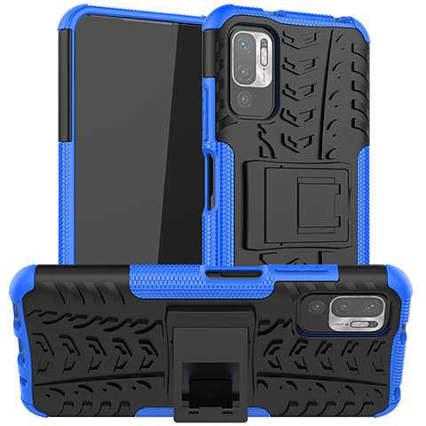 Funda Bumper Silicona y Plastico Mate Carcasa con Soporte JX1 para Xiaomi Redmi Note 10T 5G Azul