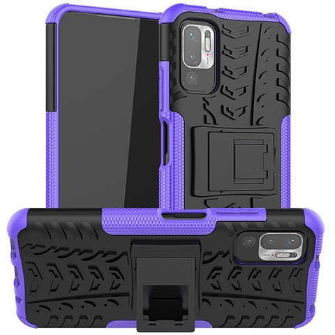 Funda Bumper Silicona y Plastico Mate Carcasa con Soporte JX1 para Xiaomi Redmi Note 10T 5G Morado