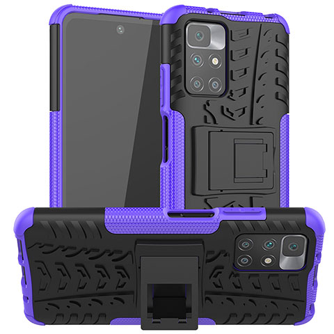 Funda Bumper Silicona y Plastico Mate Carcasa con Soporte JX1 para Xiaomi Redmi Note 11 4G (2021) Morado