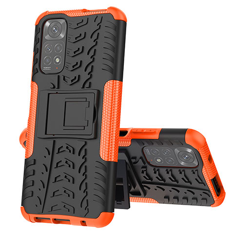 Funda Bumper Silicona y Plastico Mate Carcasa con Soporte JX1 para Xiaomi Redmi Note 11 4G (2022) Naranja