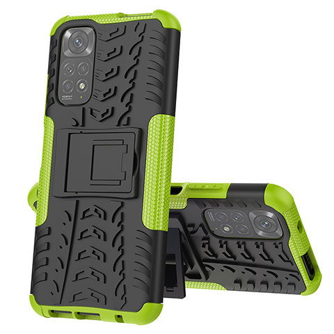 Funda Bumper Silicona y Plastico Mate Carcasa con Soporte JX1 para Xiaomi Redmi Note 11 4G (2022) Verde