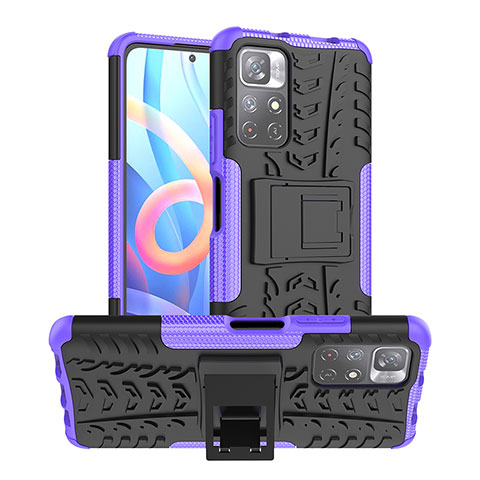 Funda Bumper Silicona y Plastico Mate Carcasa con Soporte JX1 para Xiaomi Redmi Note 11 5G Morado