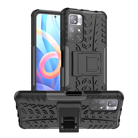 Funda Bumper Silicona y Plastico Mate Carcasa con Soporte JX1 para Xiaomi Redmi Note 11 5G Negro