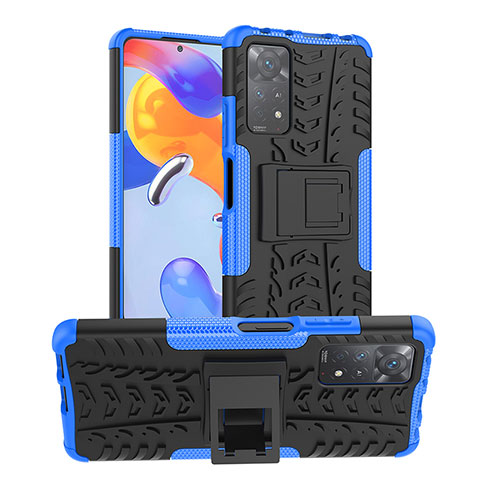 Funda Bumper Silicona y Plastico Mate Carcasa con Soporte JX1 para Xiaomi Redmi Note 11 Pro 4G Azul