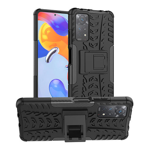 Funda Bumper Silicona y Plastico Mate Carcasa con Soporte JX1 para Xiaomi Redmi Note 11 Pro 4G Negro