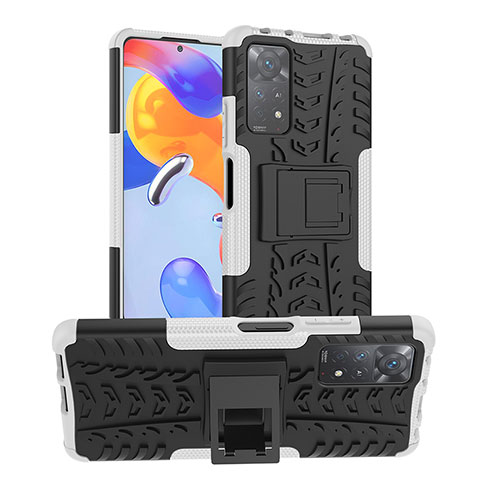 Funda Bumper Silicona y Plastico Mate Carcasa con Soporte JX1 para Xiaomi Redmi Note 11 Pro 4G Plata