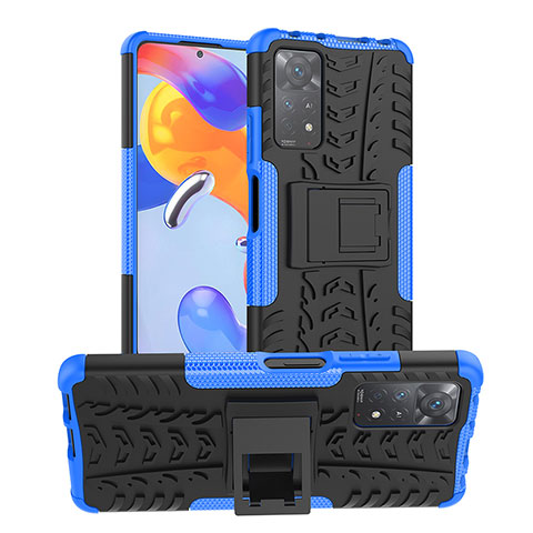 Funda Bumper Silicona y Plastico Mate Carcasa con Soporte JX1 para Xiaomi Redmi Note 11 Pro 5G Azul