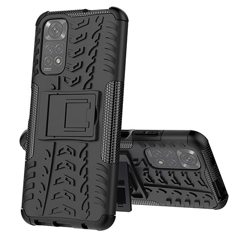 Funda Bumper Silicona y Plastico Mate Carcasa con Soporte JX1 para Xiaomi Redmi Note 11S 4G Negro