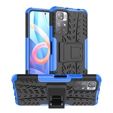 Funda Bumper Silicona y Plastico Mate Carcasa con Soporte JX1 para Xiaomi Redmi Note 11T 5G Azul