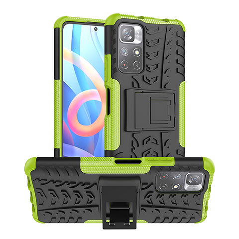 Funda Bumper Silicona y Plastico Mate Carcasa con Soporte JX1 para Xiaomi Redmi Note 11T 5G Verde