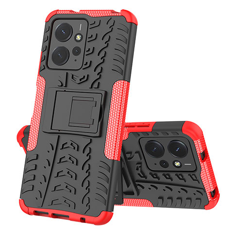 Funda Bumper Silicona y Plastico Mate Carcasa con Soporte JX1 para Xiaomi Redmi Note 12 4G Rojo