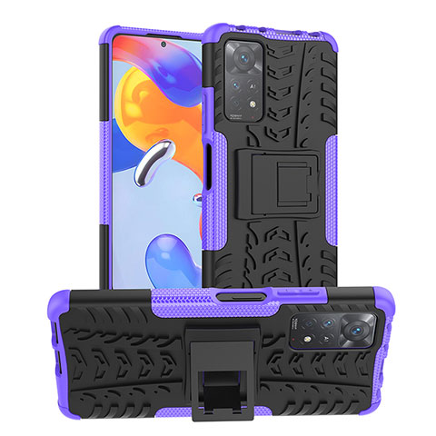 Funda Bumper Silicona y Plastico Mate Carcasa con Soporte JX1 para Xiaomi Redmi Note 12 Pro 4G Morado