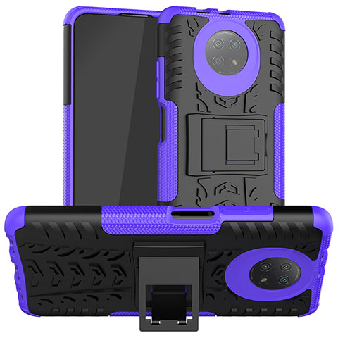 Funda Bumper Silicona y Plastico Mate Carcasa con Soporte JX1 para Xiaomi Redmi Note 9 5G Morado