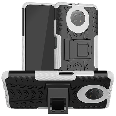 Funda Bumper Silicona y Plastico Mate Carcasa con Soporte JX1 para Xiaomi Redmi Note 9 5G Plata