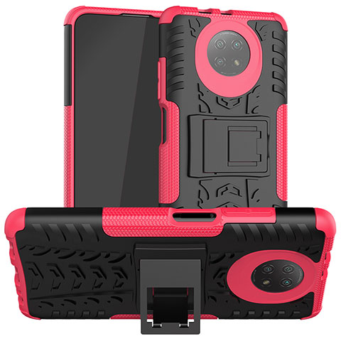 Funda Bumper Silicona y Plastico Mate Carcasa con Soporte JX1 para Xiaomi Redmi Note 9 5G Rosa Roja