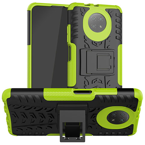 Funda Bumper Silicona y Plastico Mate Carcasa con Soporte JX1 para Xiaomi Redmi Note 9 5G Verde