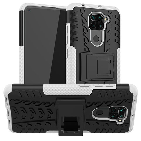 Funda Bumper Silicona y Plastico Mate Carcasa con Soporte JX1 para Xiaomi Redmi Note 9 Plata