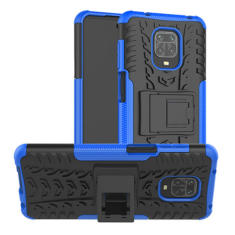 Funda Bumper Silicona y Plastico Mate Carcasa con Soporte JX1 para Xiaomi Redmi Note 9 Pro Max Azul