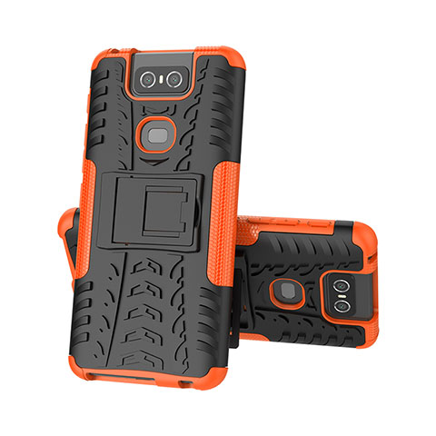 Funda Bumper Silicona y Plastico Mate Carcasa con Soporte JX2 para Asus Zenfone 6 ZS630KL Naranja