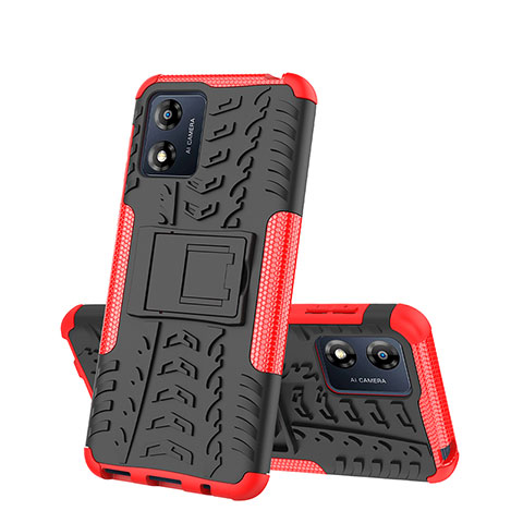 Funda Bumper Silicona y Plastico Mate Carcasa con Soporte JX2 para Motorola Moto E13 Rojo