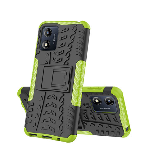 Funda Bumper Silicona y Plastico Mate Carcasa con Soporte JX2 para Motorola Moto E13 Verde