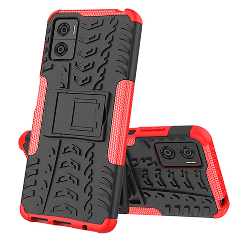 Funda Bumper Silicona y Plastico Mate Carcasa con Soporte JX2 para Motorola Moto E22 Rojo