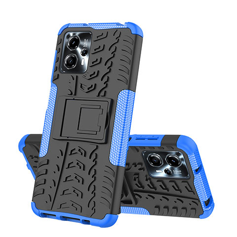 Funda Bumper Silicona y Plastico Mate Carcasa con Soporte JX2 para Motorola Moto G13 Azul